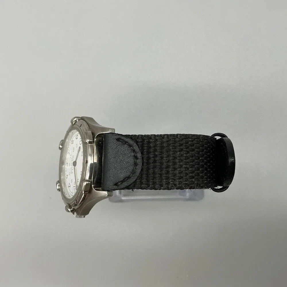 Wenger SAK Design Mens Watch 35mm Silver Tone Black Band Swiss New Battery